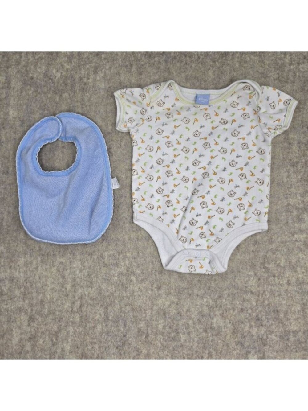 Disney Baby Unisex Bodysuit & Bib Set Blue/White Bear Print Cotton 0–6 Months